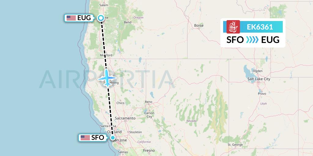 EK6361 Emirates Flight Map: San Francisco to Eugene