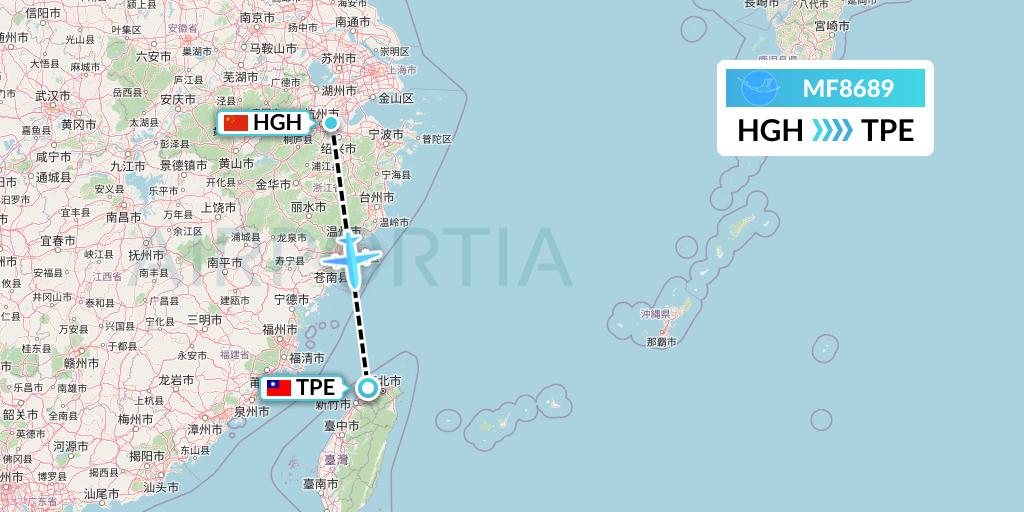 MF8689 Xiamen Airlines Flight Map: Hangzhou to Taipei