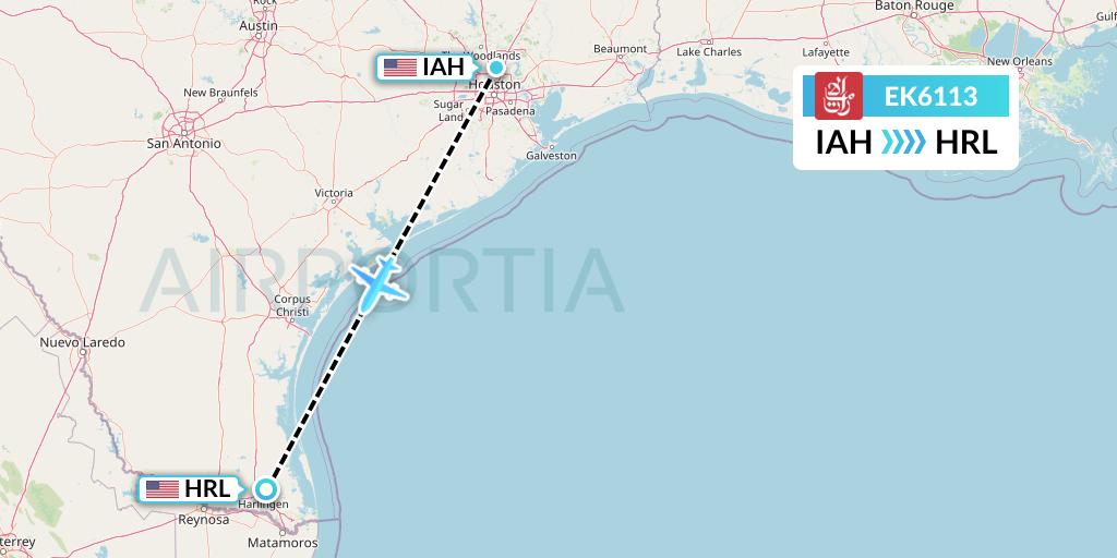EK6113 Emirates Flight Map: Houston to Harlingen