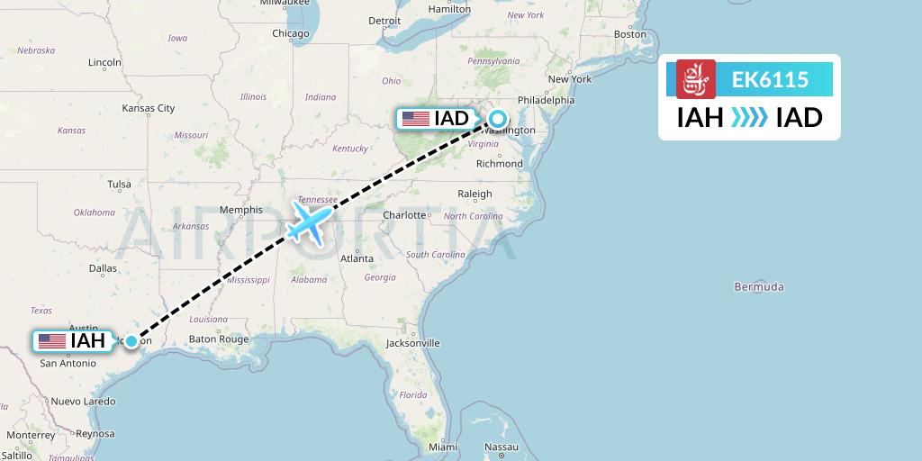 EK6115 Emirates Flight Map: Houston to Washington