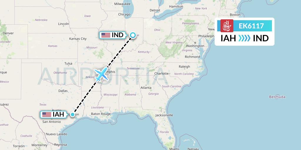 EK6117 Emirates Flight Map: Houston to Indianapolis