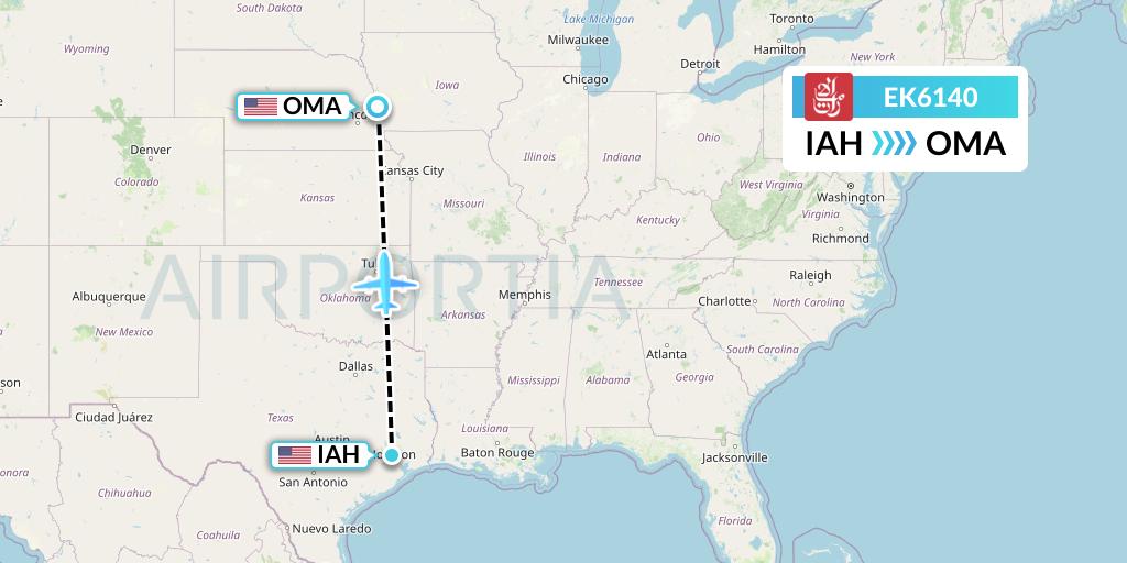 EK6140 Emirates Flight Map: Houston to Omaha