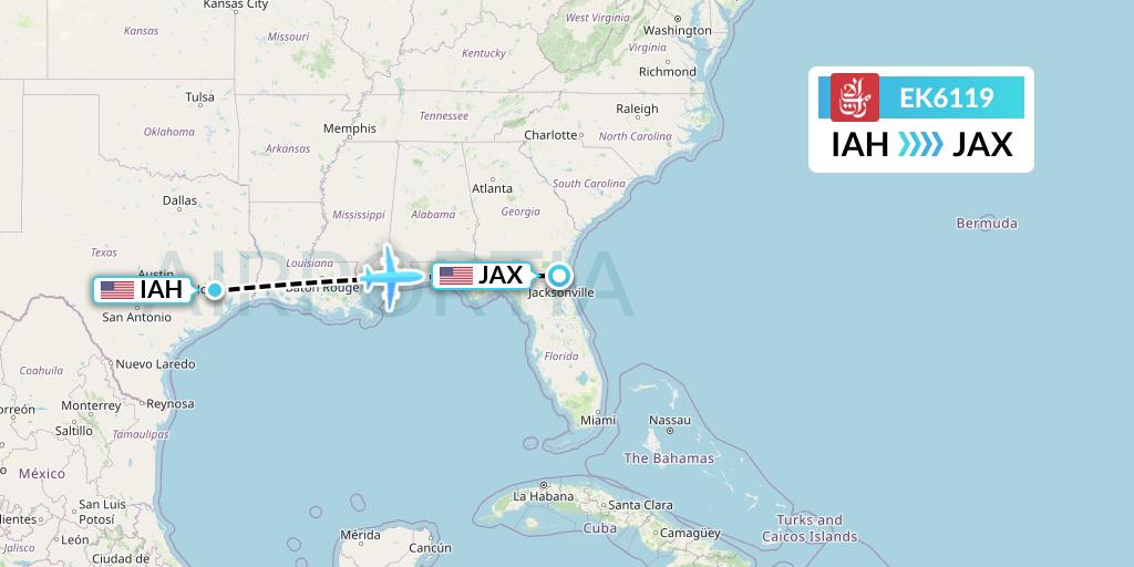 EK6119 Emirates Flight Map: Houston to Jacksonville