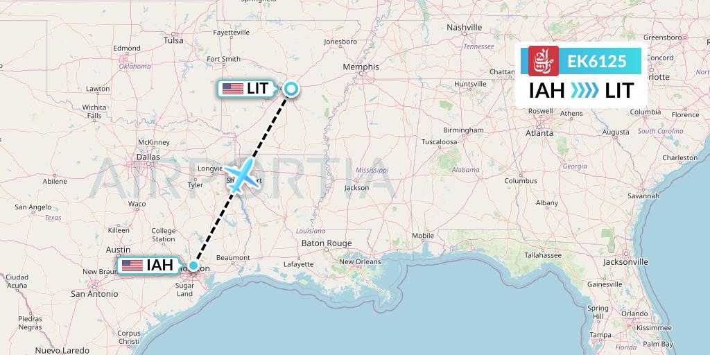 EK6125 Emirates Flight Map: Houston to Little Rock