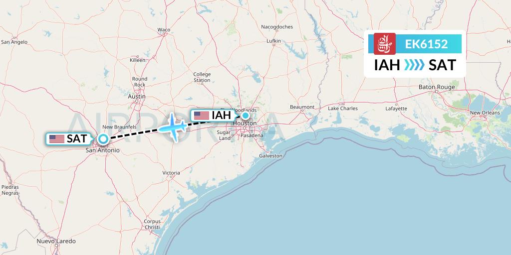 EK6152 Emirates Flight Map: Houston to San Antonio