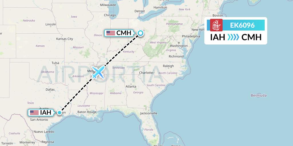EK6096 Emirates Flight Map: Houston to Columbus