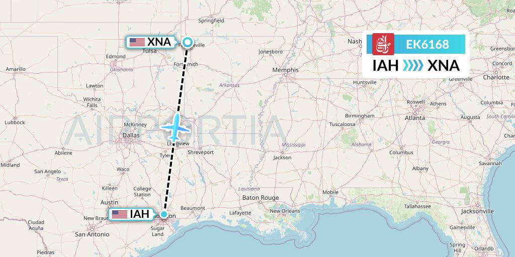 EK6168 Emirates Flight Map: Houston to Bentonville