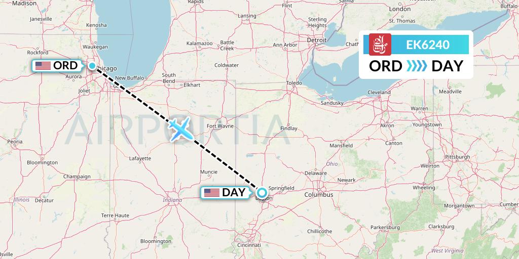 EK6240 Emirates Flight Map: Chicago to Dayton