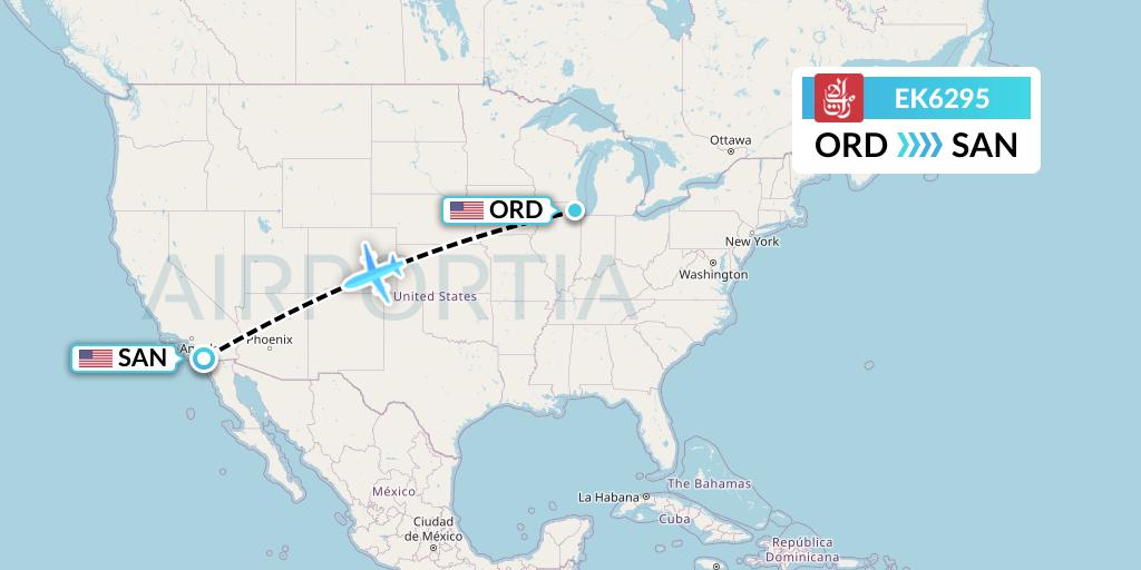 EK6295 Emirates Flight Map: Chicago to San Diego