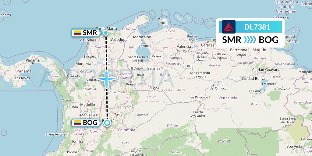 DL7381 Delta Air Lines Flight Map: Santa Marta to Bogota