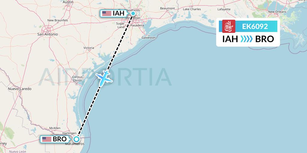EK6092 Emirates Flight Map: Houston to Brownsville