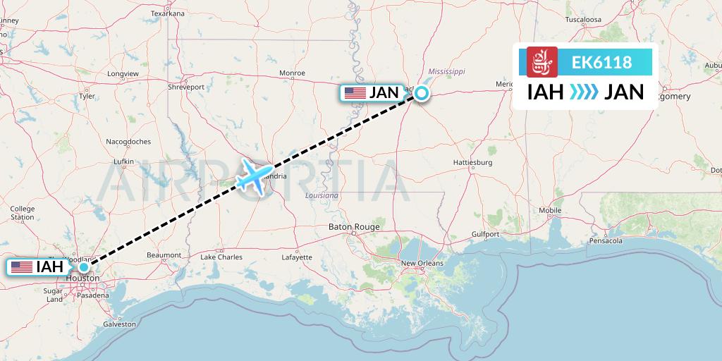 EK6118 Emirates Flight Map: Houston to Jackson