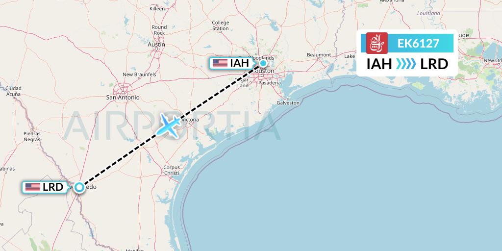 EK6127 Emirates Flight Map: Houston to Laredo