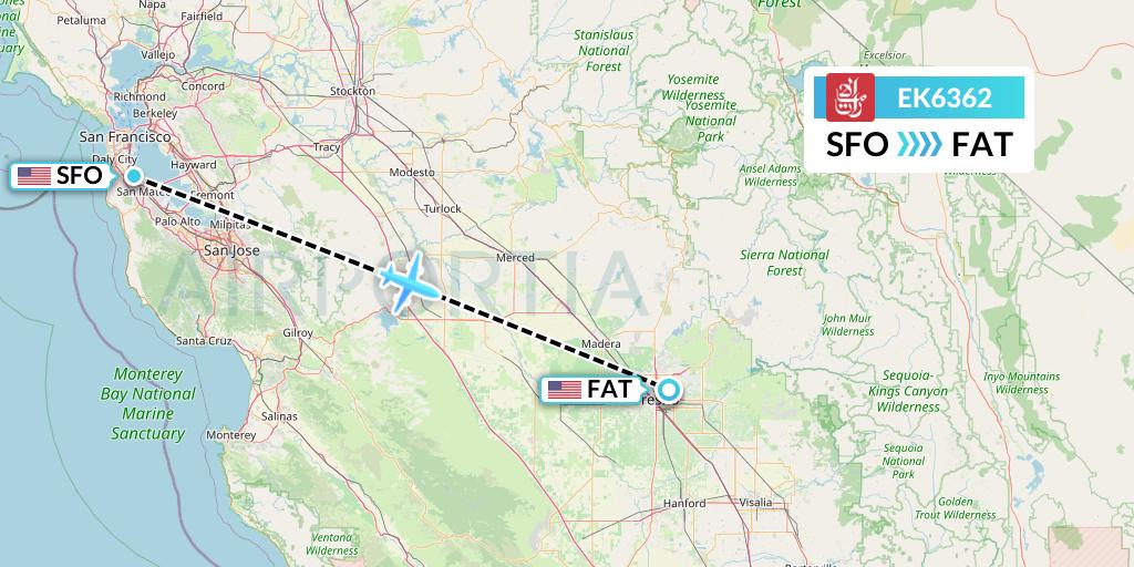 EK6362 Emirates Flight Map: San Francisco to Fresno