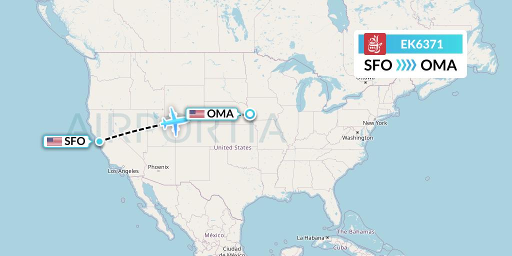 EK6371 Emirates Flight Map: San Francisco to Omaha