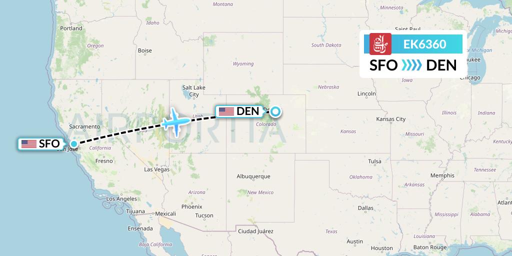 EK6360 Emirates Flight Map: San Francisco to Denver
