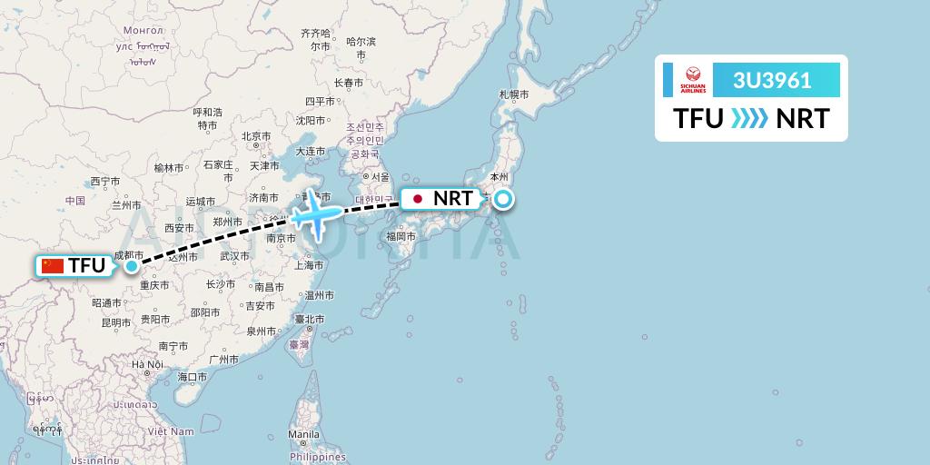 3U3961 Sichuan Airlines Flight Map: Chengdu to Tokyo