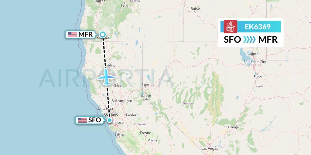 EK6369 Emirates Flight Map: San Francisco to Medford