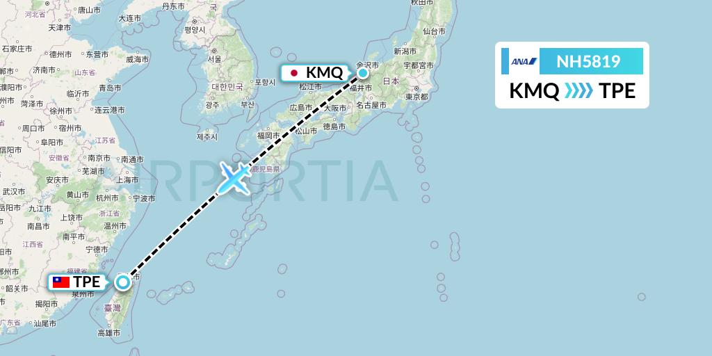 NH5819 All Nippon Airways Flight Map: Komatsu to Taipei