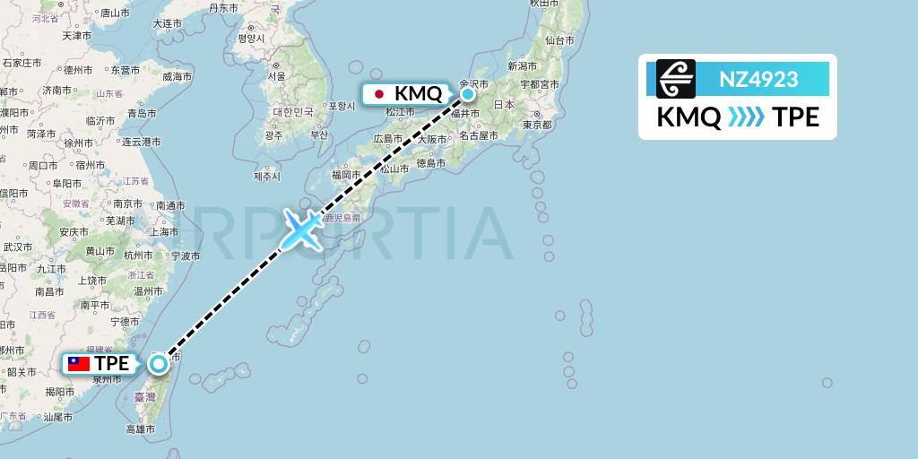 NZ4923 Air New Zealand Flight Map: Komatsu to Taipei