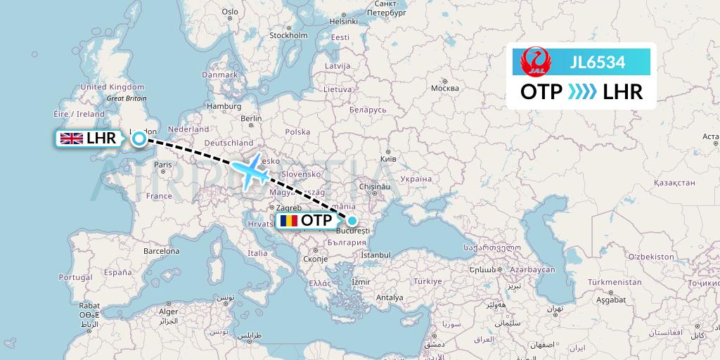 JL6534 Japan Airlines Flight Map: Bucharest to London