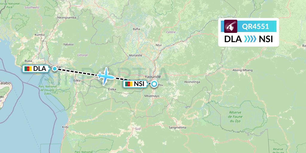 QR4551 Qatar Airways Flight Map: Douala to Yaounde