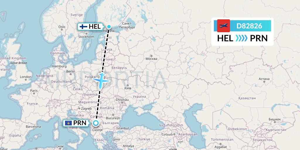 D82826 Norwegian Air International Flight Map: Helsinki to Pristina