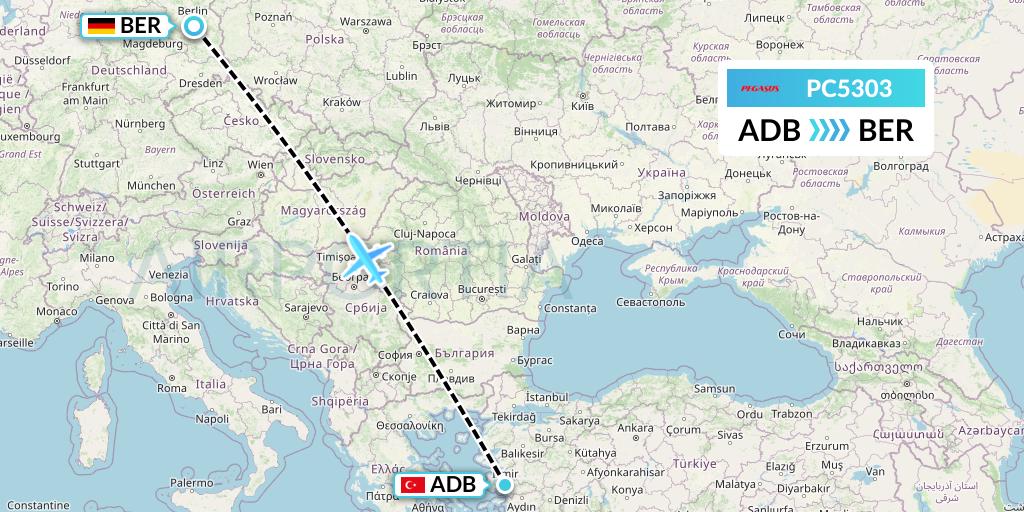 PC5303 Pegasus Airlines Flight Map: Izmir to Berlin