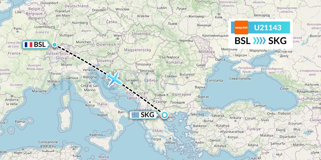 U21143 EasyJet Flight Map: Basel to Thessaloniki