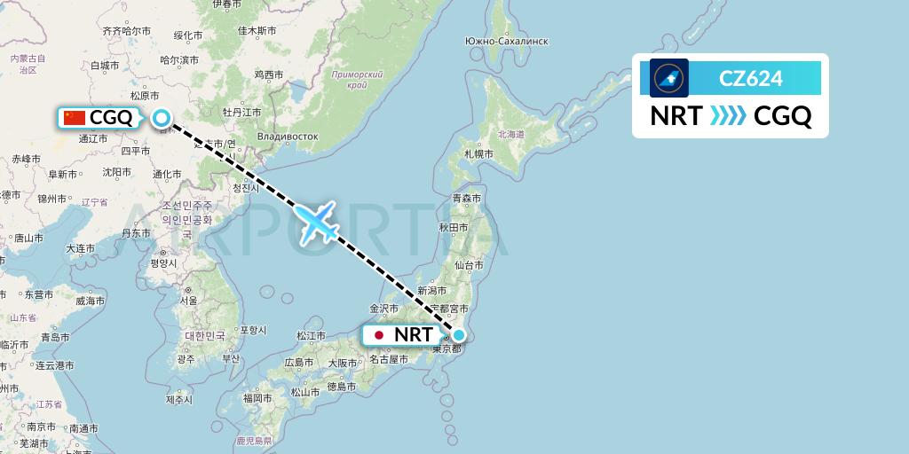 CZ624 China Southern Airlines Flight Map: Tokyo to Changchun