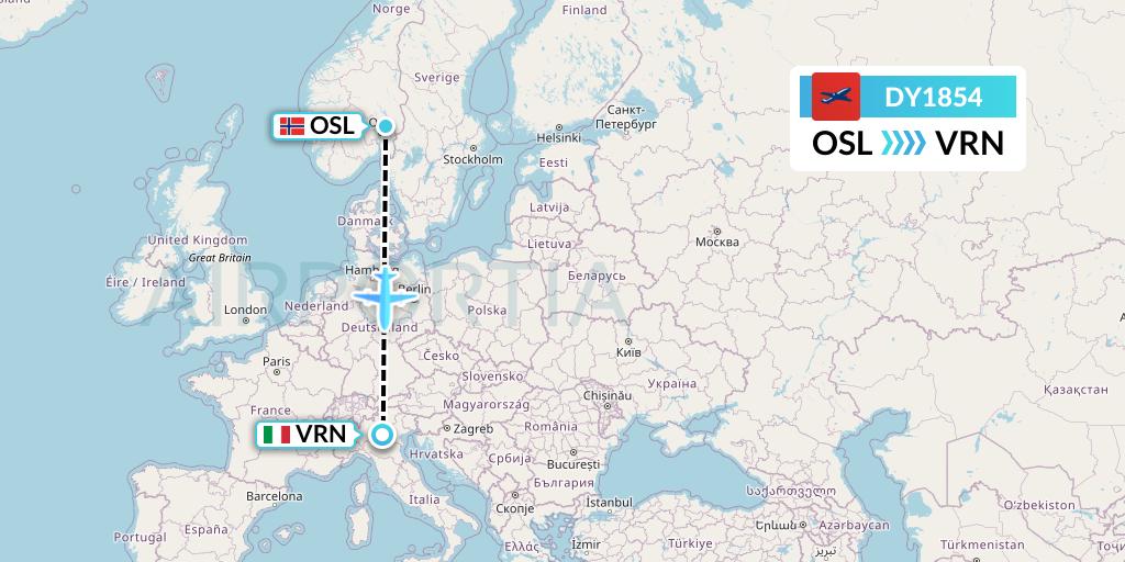 DY1854 Norwegian Flight Map: Oslo to Verona