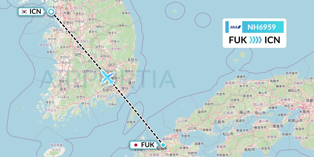 NH6959 All Nippon Airways Flight Map: Fukuoka to Seoul