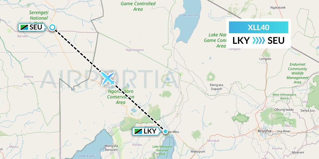 XLL40 Air Excel Flight Map: Lake Manyara National Park to Seronera