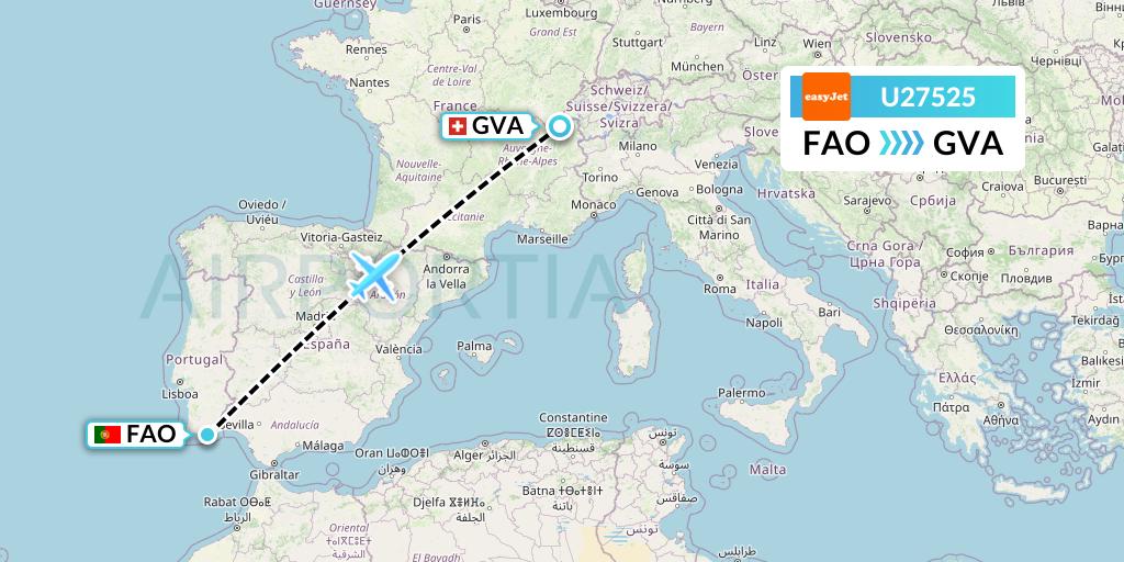 U27525 EasyJet Flight Map: Faro to Geneva