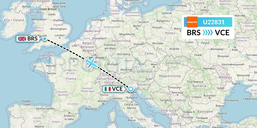 U22831 EasyJet Flight Map: Bristol to Venice