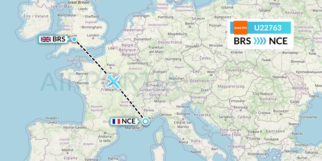 U22763 EasyJet Flight Map: Bristol to Nice