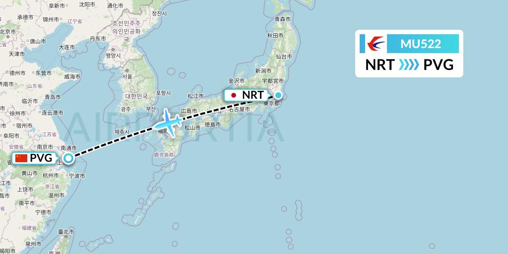 MU522 China Eastern Airlines Flight Map: Tokyo to Shanghai