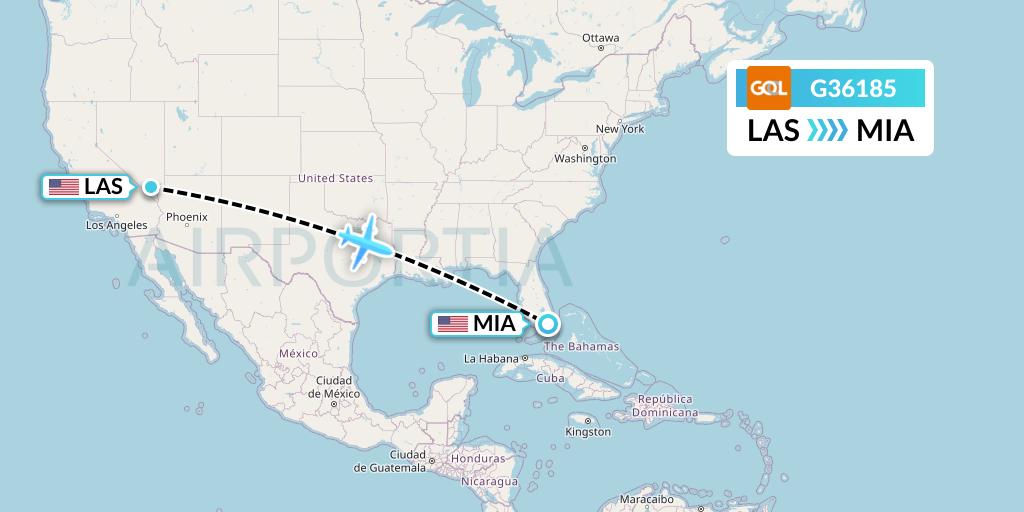G36185 GOL Transportes Aeros Flight Map: Las Vegas to Miami