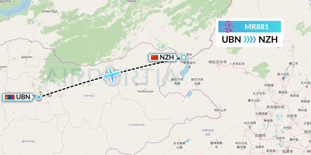 MR881 Hunnu Air Flight Map: Ulan Bator to Manzhouli