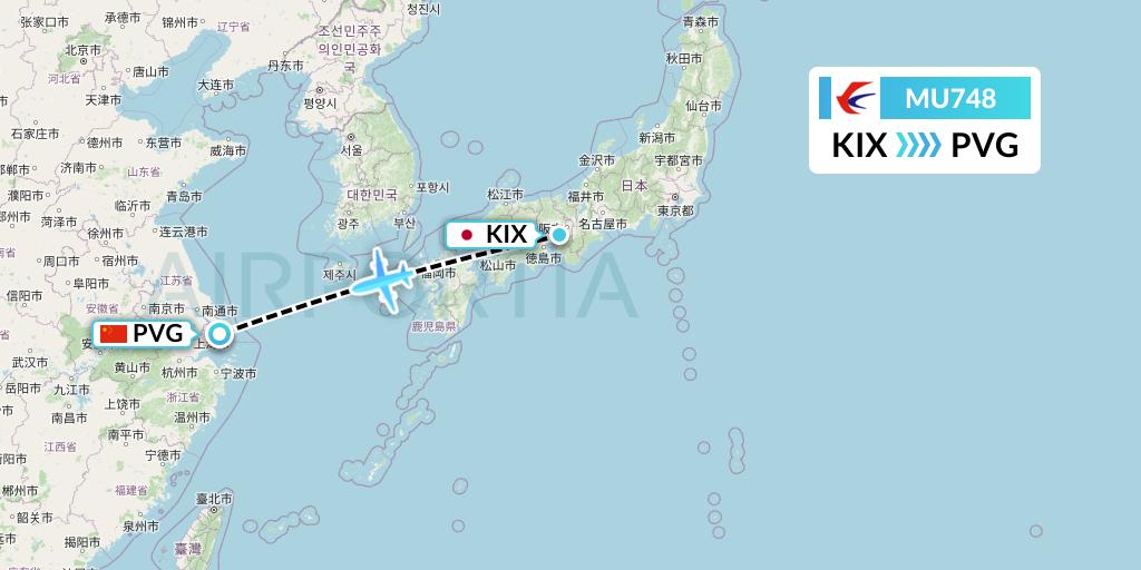 MU748 China Eastern Airlines Flight Map: Osaka to Shanghai