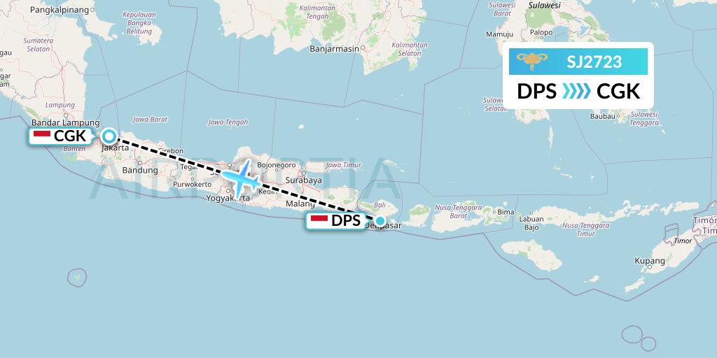 SJ2723 Sriwijaya Air Flight Map: Denpasar to Jakarta