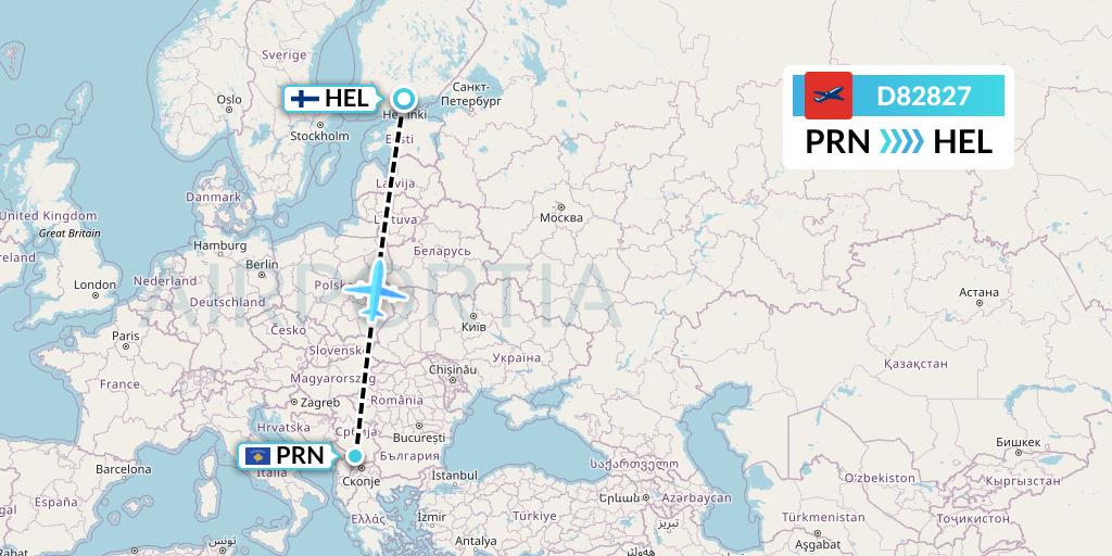 D82827 Norwegian Air International Flight Map: Pristina to Helsinki