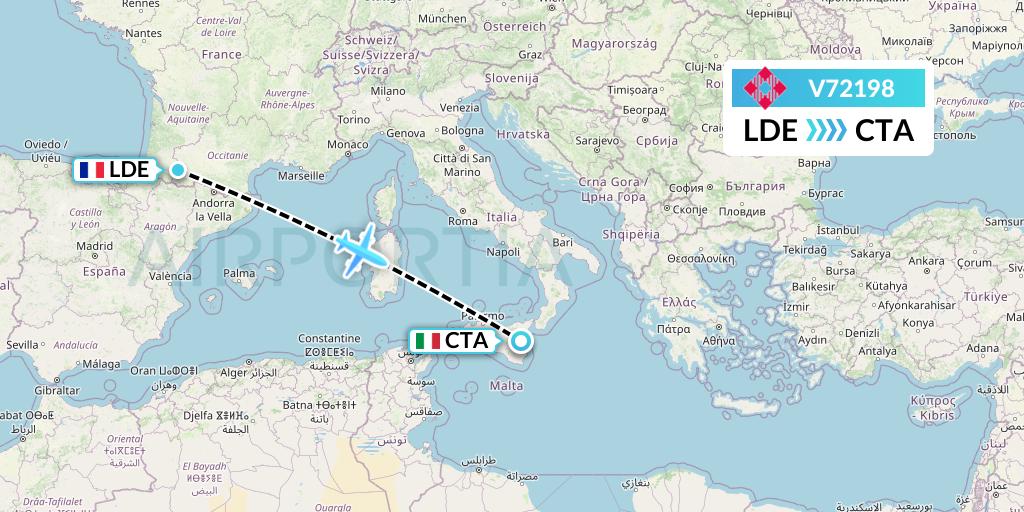 V72198 Volotea Flight Map: Tarbes to Catania