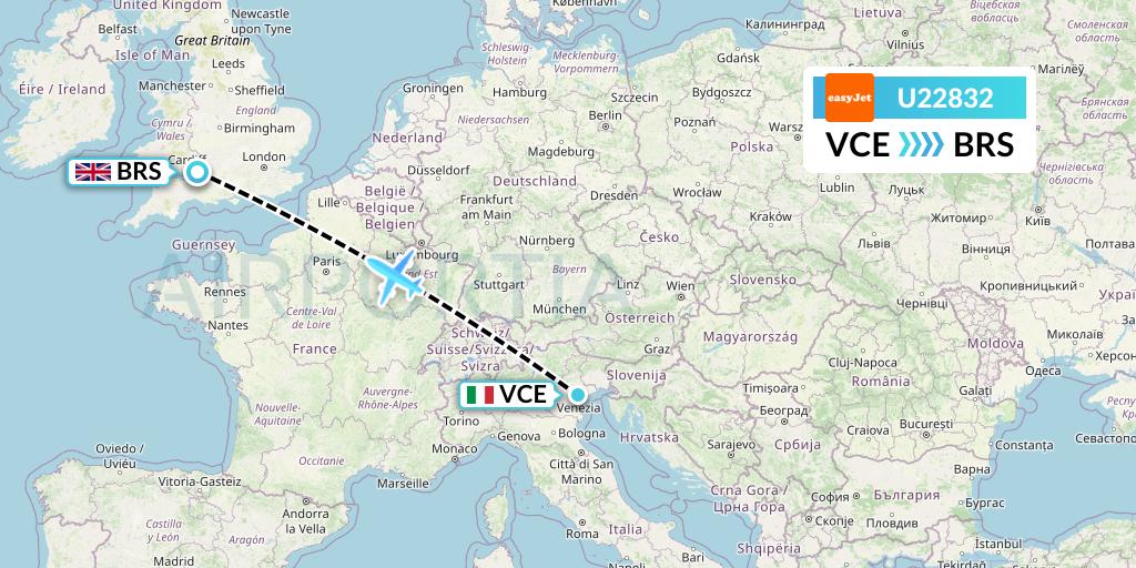 U22832 EasyJet Flight Map: Venice to Bristol