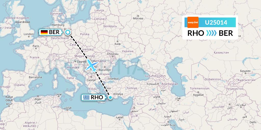 U25014 EasyJet Flight Map: Rhodes to Berlin