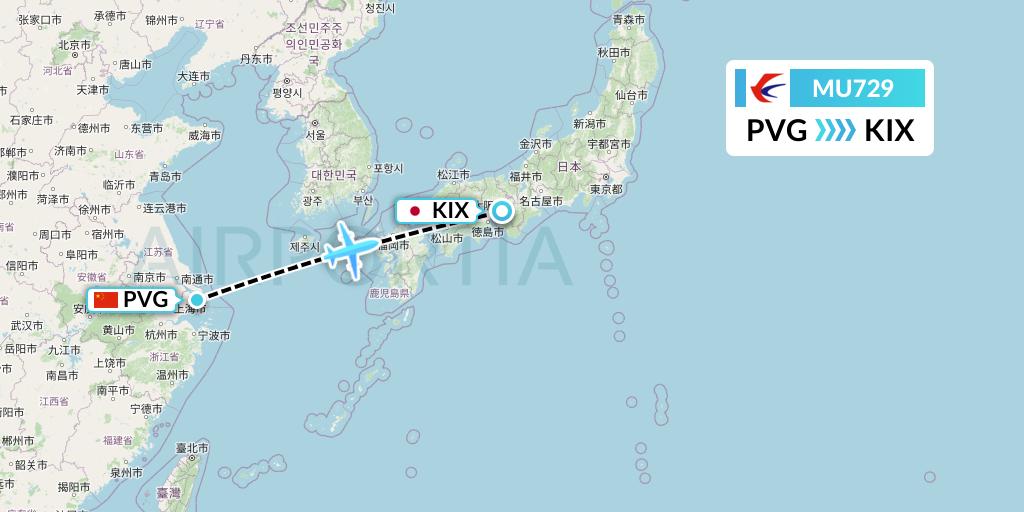 MU729 China Eastern Airlines Flight Map: Shanghai to Osaka