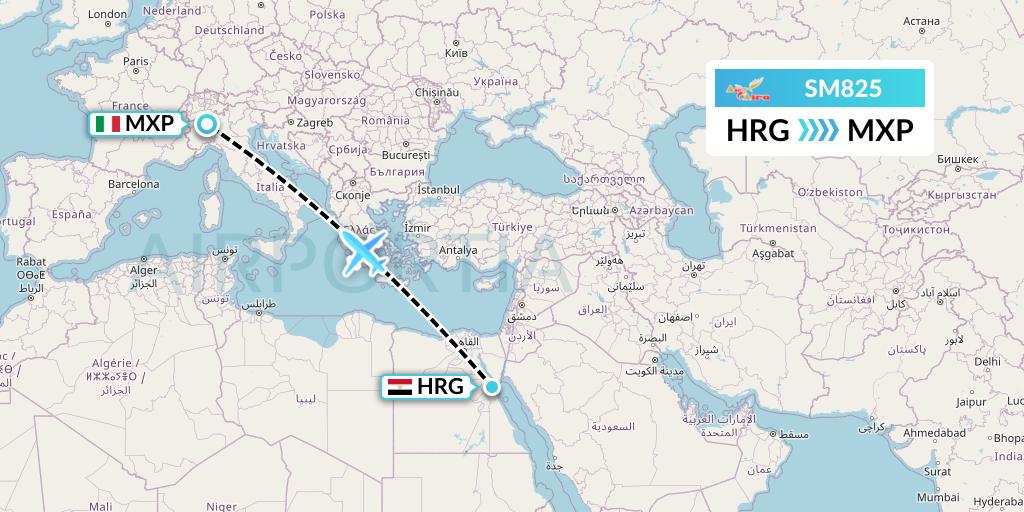 SM825 Air Cairo Flight Map: Hurghada to Milan