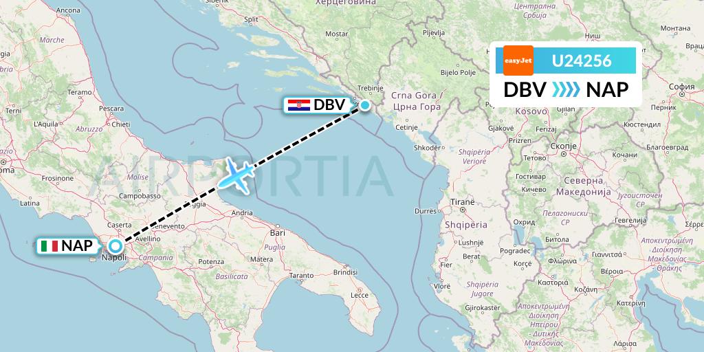 U24256 EasyJet Flight Map: Dubrovnik to Naples