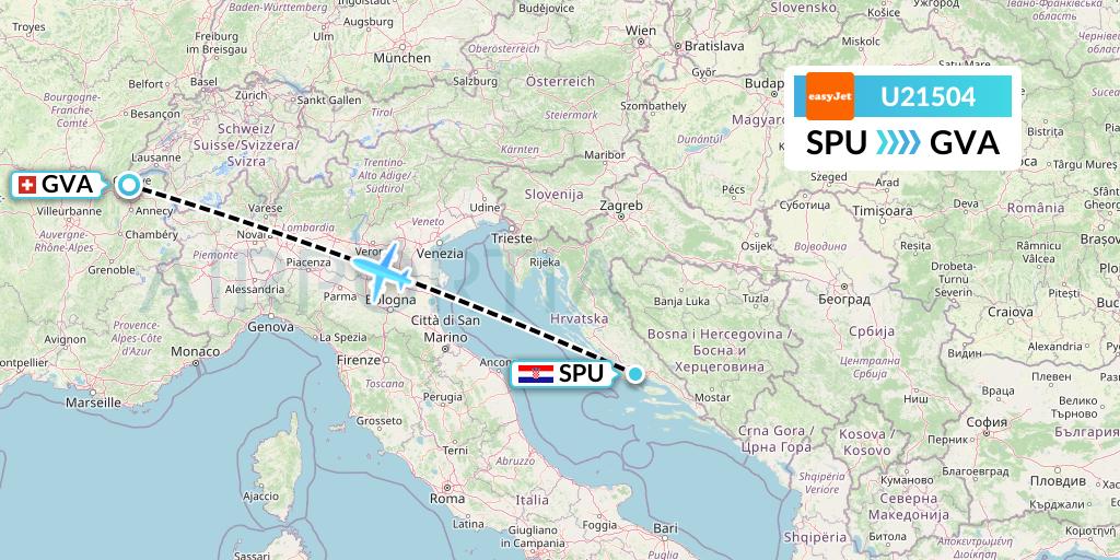 U21504 EasyJet Flight Map: Split to Geneva