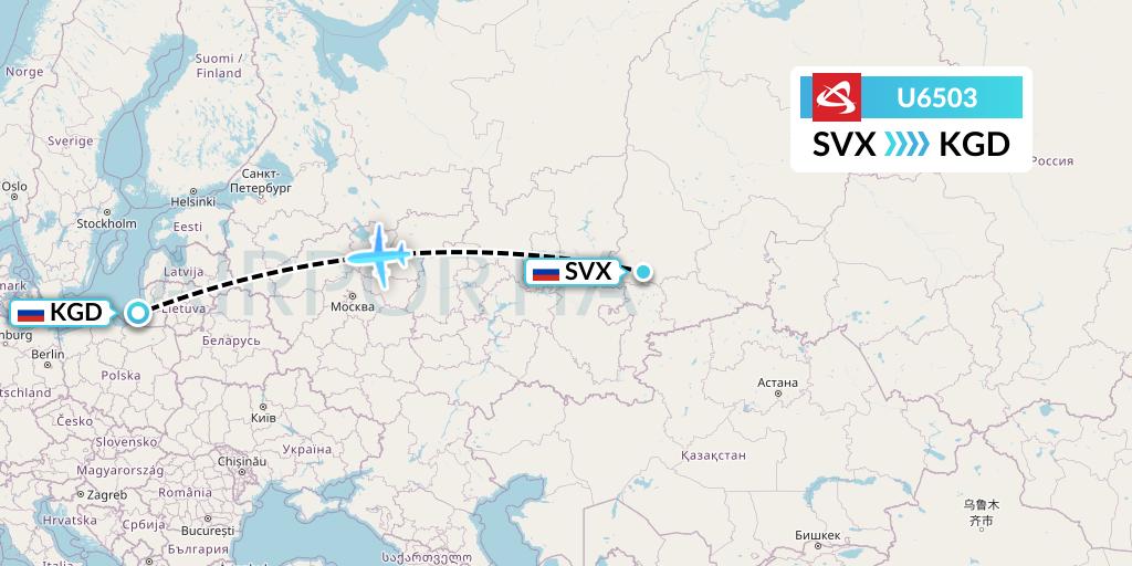 U6503 Ural Airlines Flight Map: Yekaterinburg to Kaliningrad